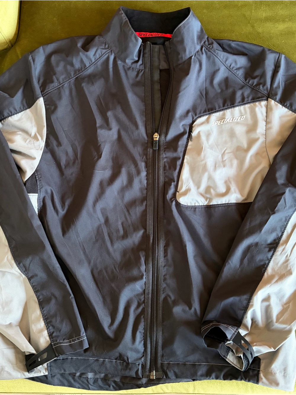 Specialized Men’s Cycling Windbreaker Jacket Black Gray White Full Zip Bike-M